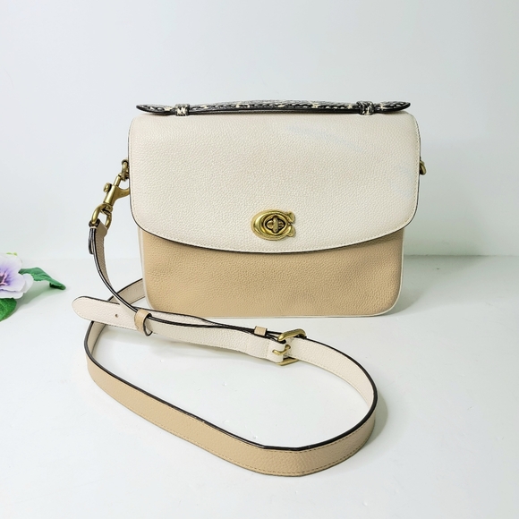Coach Handbags - Coach Cassie Colorblock Tan Snakeskin Top  Handle Crossbody Bag